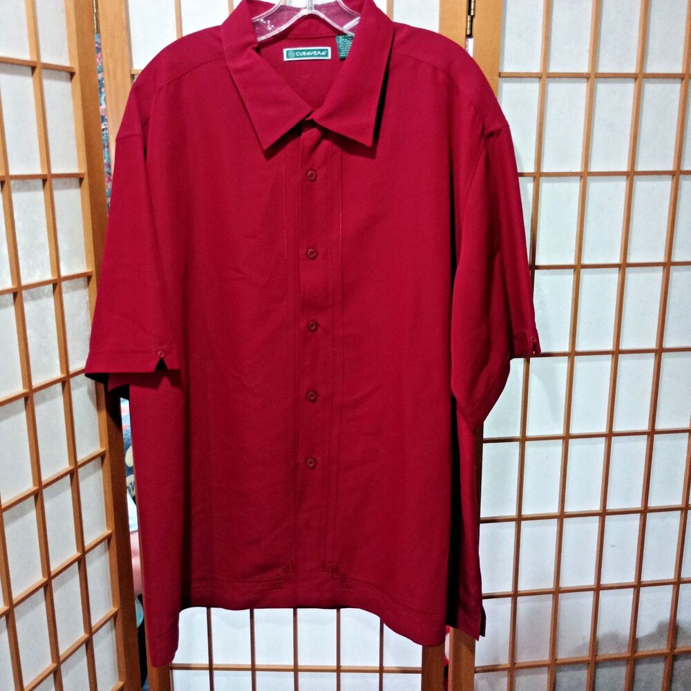 Cubavera Mens 2XL Maroon Guayabera Shirt Short Sleeve Embroidered Cuban Style